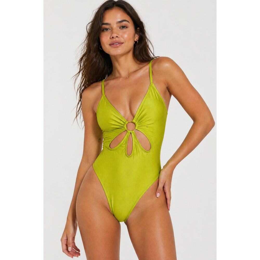Wild Fable Lime Green Cutout One Piece Swimsuit S High Leg Cheeky